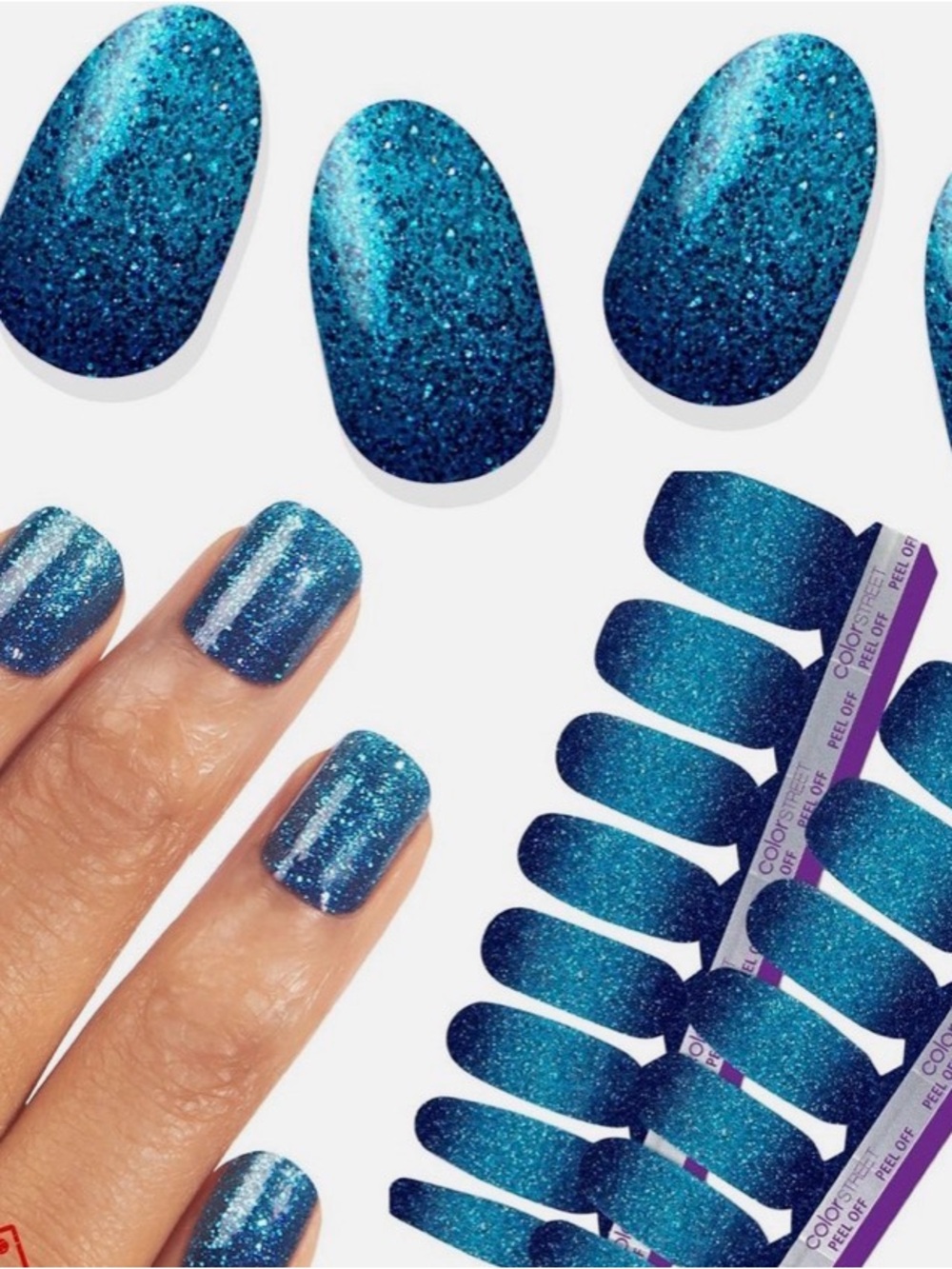 Color Street High Tide Blue Glitter Press-On Nails